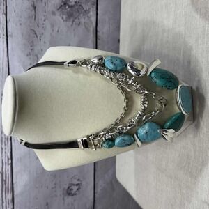 RLM SoHo Turquoise Silver Pendant Necklace Statement Multiple Strands‎